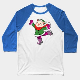 Cat at Ice skating with Ice skates Baseball T-Shirt